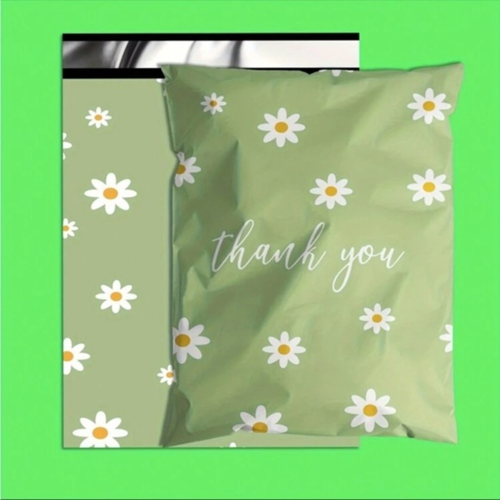 20 (10” x 13”) Floral Light Green Thank You Poly Mailers Poly Bags